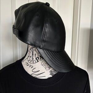 Black Faux Leather Cap by Express